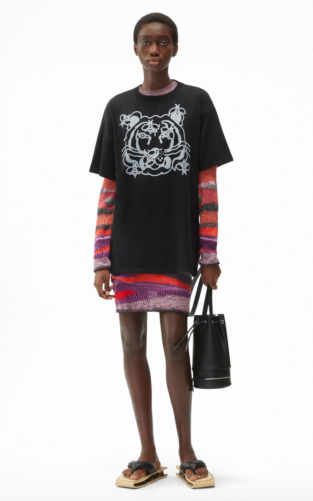 T Shirt Kenzo Bee a Tiger oversize Femme Noir | KDFU-21385